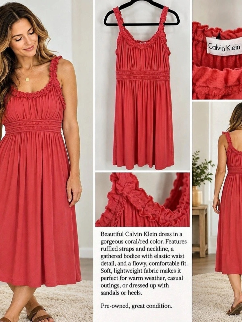 Calvin Klein Ruffled Midi Dress in Pink Size 12